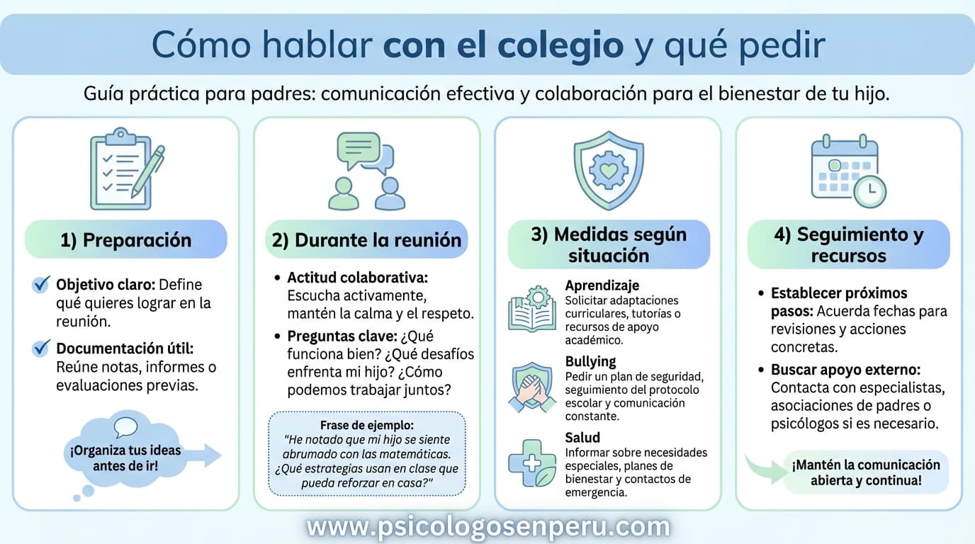 Infografía: ¿Cómo hablar con el colegio y qué medidas pedir?