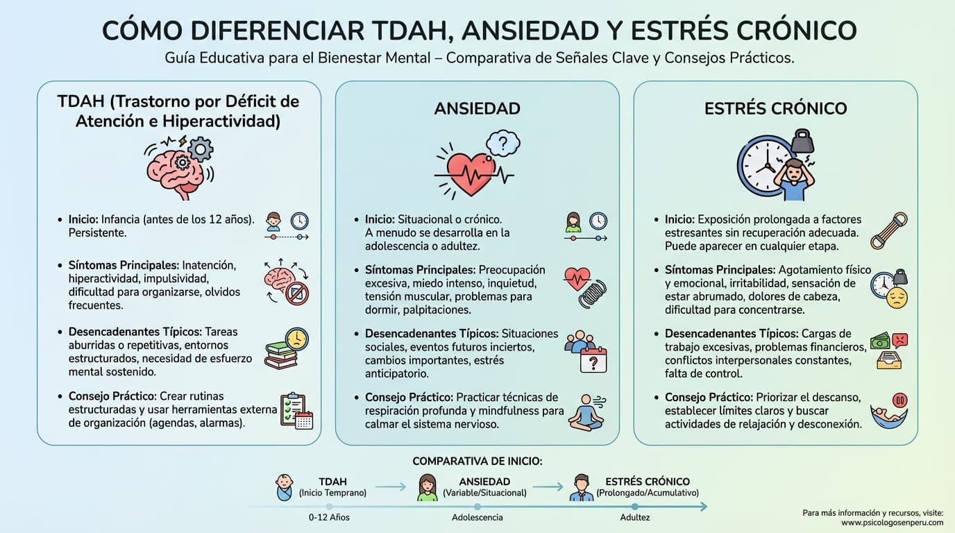 Infografía: ¿Cómo diferenciar TDAH de ansiedad o estrés crónico?