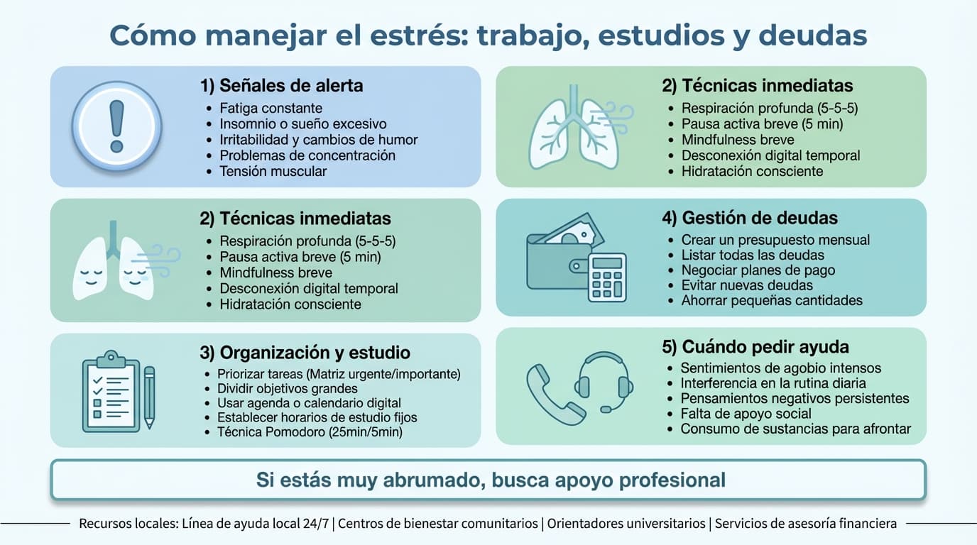 Infografía: ¿Cómo manejar el estrés por trabajo, estudios o deudas sin colapsar?