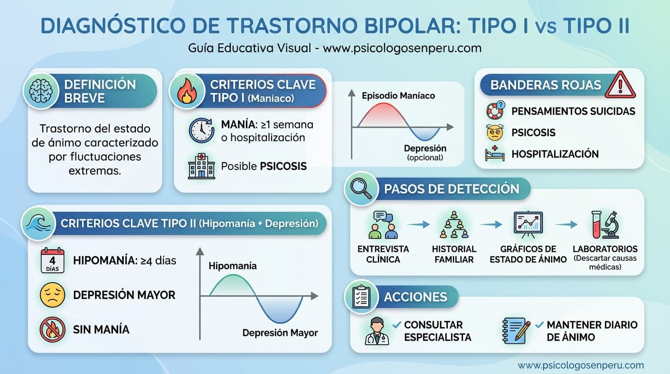 Infografía: ¿Cómo se diagnostica el trastorno bipolar, tipo I vs tipo II?